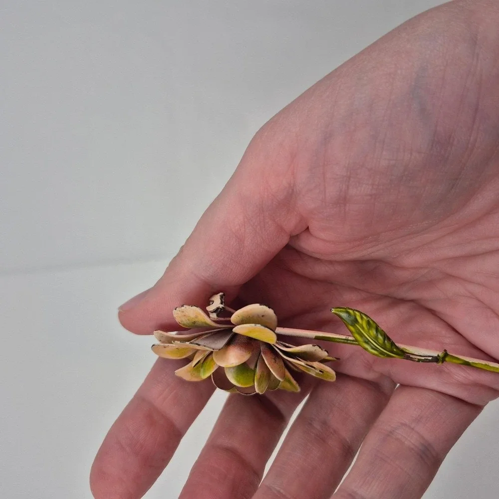 Vtg Enamel Flower Brooch‎ Pink Green Daisy 3.5